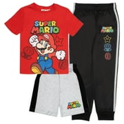 Nintendo Super Mario Bros Boys 3-Piece Pants Set - Short Sleeve T-Shirt, Shorts, and Jogger Pants 3-Pack Bundle Set (Size 2T-12)